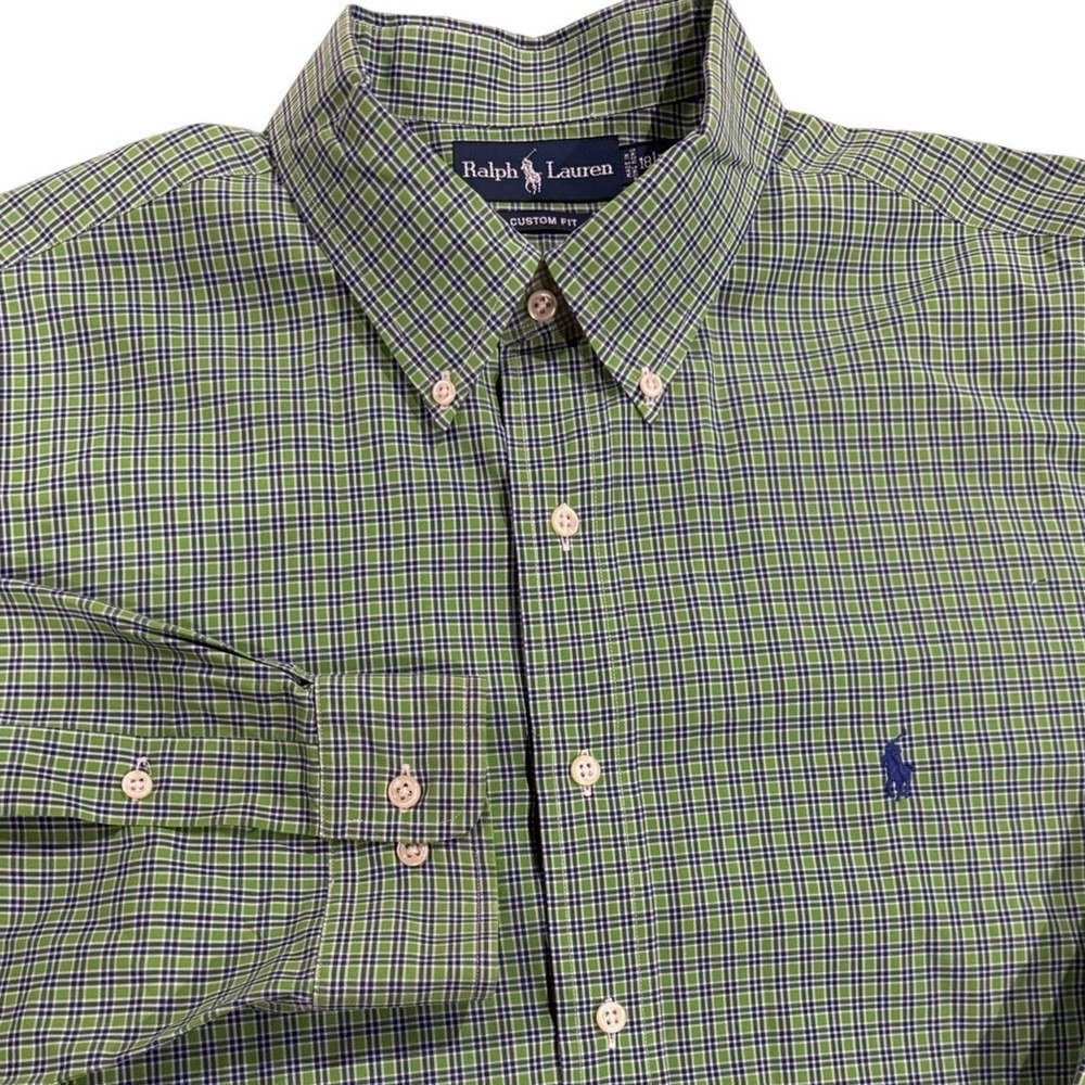 Polo Ralph Lauren Men's Size XXL (18) Custom Fit LS Button Down Green Shirt